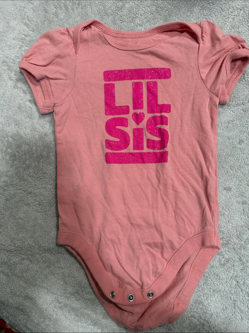 The Children's Place Pink Short-Sleeve 'Lil Sis' Glitter One-Piece